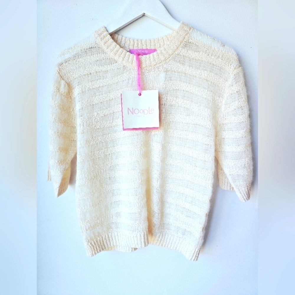 NOODLE ITALIA Cream Ivory Stripes Sweater Knit Airy Mohair Alpaca Size M